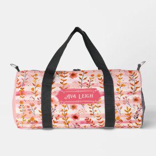 Ava Leigh Pink and Orange Watercolor Floral Duffle Bag