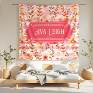 Ava Leigh Pink and Orange Watercolor Floral Fleece Blanket