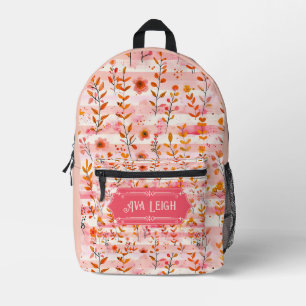 Ava Leigh Pink and Orange Watercolor Floral  Printed Backpack
