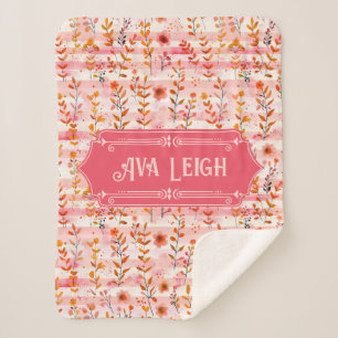 Ava Leigh Pink and Orange Watercolor Floral Sherpa Blanket