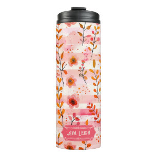 Ava Leigh Pink and Orange Watercolor Floral Thermal Tumbler