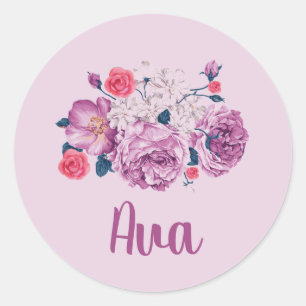 Ava Name Floral Custom Vintage Flower Girl Floral Classic Round Sticker