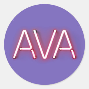 Ava name in glowing neon lights classic round sticker