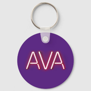 Ava name in glowing neon lights key ring