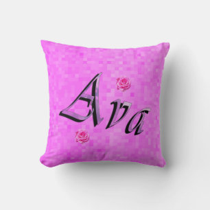 Ava Name Logo, On Pastel Pink Mosaic Cushion