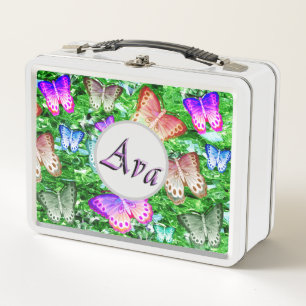 Ava Name With Butterflies, Metal Lunch Box