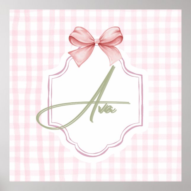 Ava Personalized Pink Bow & Gingham Print  (Front)