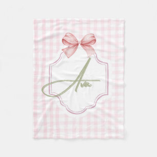 Ava Personalized Pink Bow & Gingham Print  Fleece Blanket