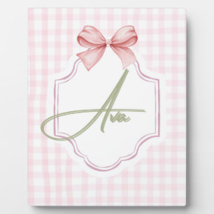 Ava Personalized Pink Bow & Gingham Print  Plaque