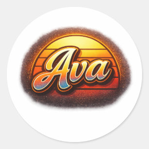 Ava Retro Sunset Personalized Name Design Vintage Classic Round Sticker
