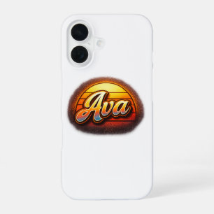 Ava Retro Sunset Personalized Name Design Vintage iPhone 16 Case