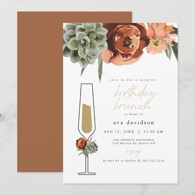 AVA Terracotta Succulent Birthday Brunch Invitation (Front/Back)