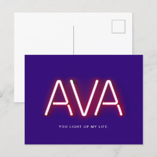Ava you light up my life neon lights postcard