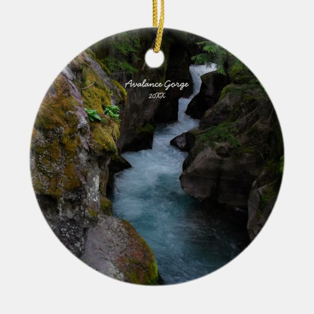 Avalanche Gorge Glacier National Park Photo Ceramic Tree Decoration (Front)