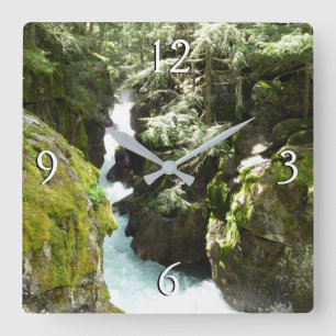 Avalanche Gorge II at Glacier National Park Square Wall Clock