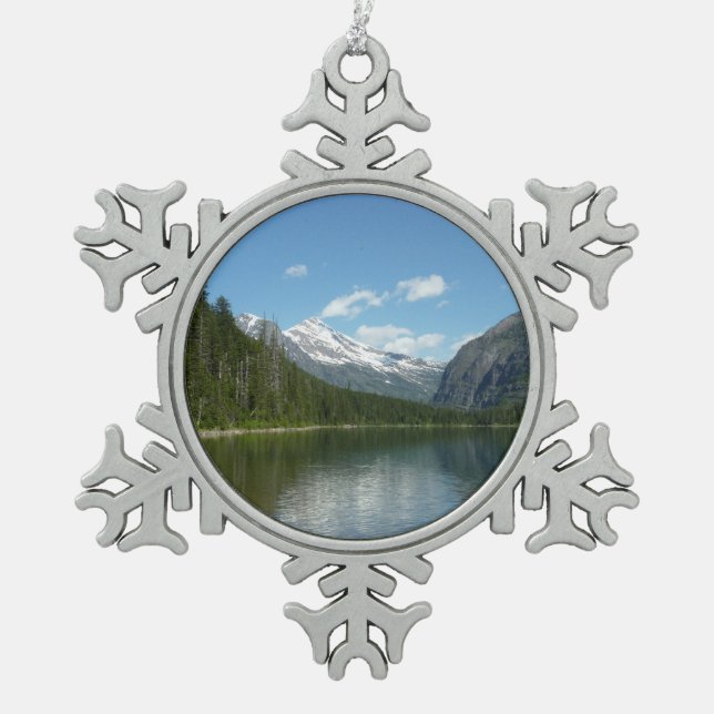Avalanche Lake I in Glacier National Park Snowflake Pewter Christmas Ornament (Front)
