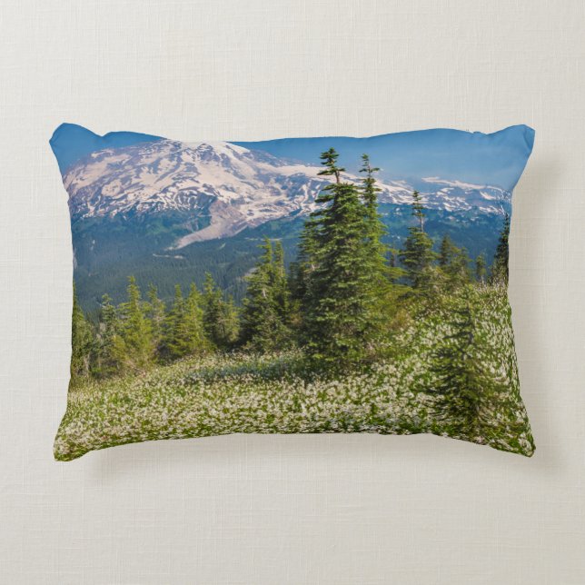 Avalanche lilies and Mount Rainier Decorative Cushion (Front)
