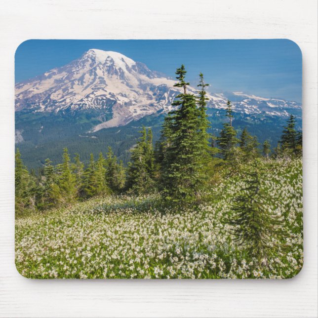 Avalanche lilies and Mount Rainier Mouse Mat (Front)