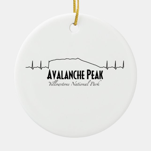 Avalanche Peak, Yellowstone Heartbeat.  Ceramic Tree Decoration (Front)