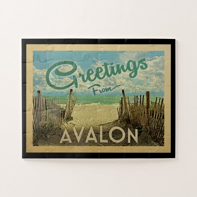 Avalon Beach Vintage Travel Jigsaw Puzzle (Horizontal)