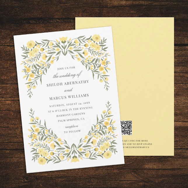 Avalon Butter Yellow Floral QR Code Wedding Invitation (Creator Uploaded)