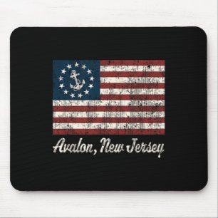 Avalon Nj Vintage Sailing Us Anchor Boat Flag Tee Mouse Mat