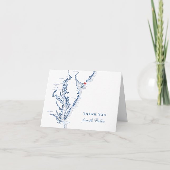 Avalon NJ Wedding Navy Blue Map Personalised Thank You Card (Front)