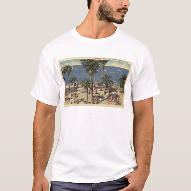 Avalon View of Beach w/ Sunbathers T-Shirt (Front)