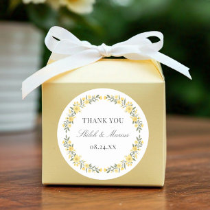 Avalon Yellow Wildflowers Circle Wedding Favour Classic Round Sticker