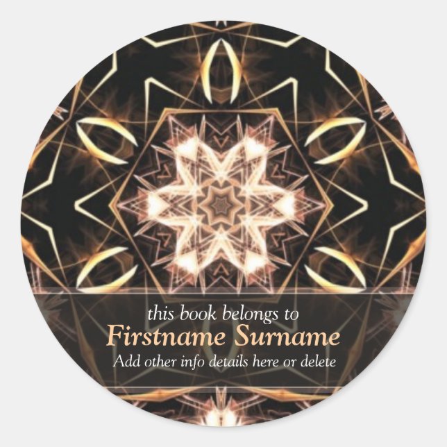 Avana Golden Geometric Flower Art Bookplate Sticke Classic Round Sticker (Front)