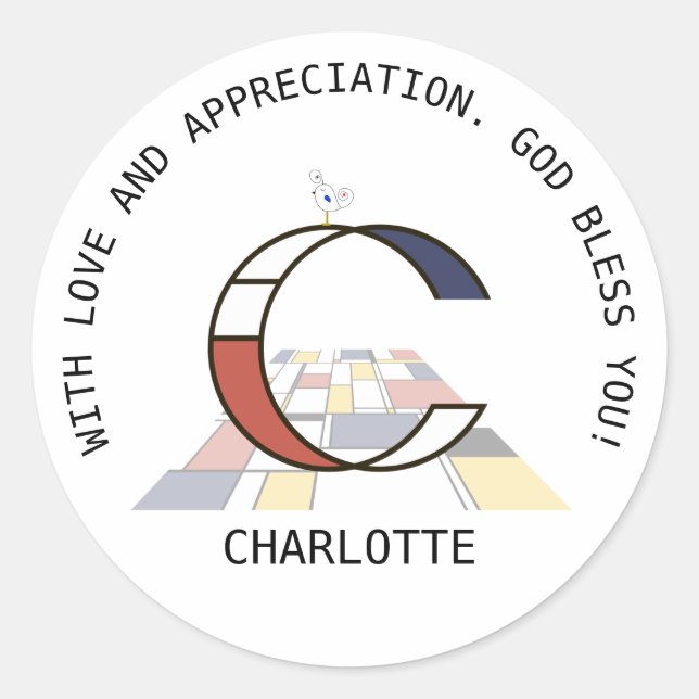 Avant-Garde Art Style Monogram. Letter С Classic Round Sticker (Front)