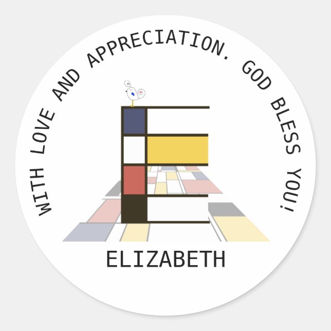 Avant-Garde Art Style Monogram. Letter E Classic Round Sticker (Front)