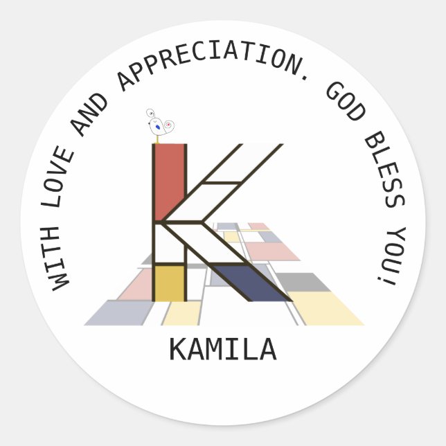 Avant-Garde Art Style Monogram. Letter K Classic Round Sticker (Front)