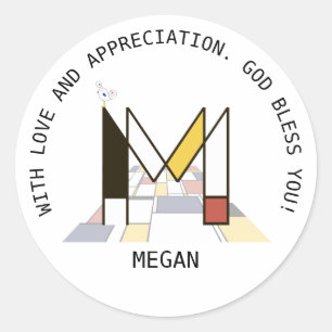 Avant-Garde Art Style Monogram. Letter M Classic Round Sticker