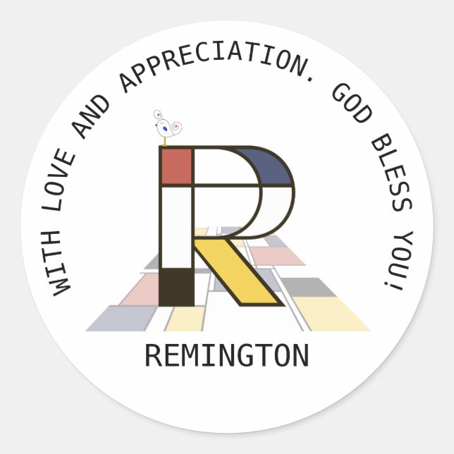 Avant-Garde Art Style Monogram. Letter R Classic Round Sticker (Front)