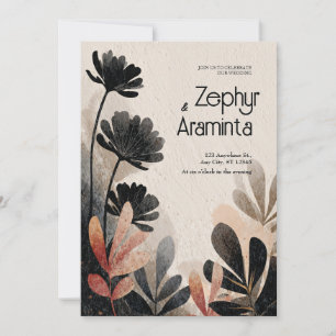 Avant Garde Black Flower Abstract Autumn Wedding Invitation