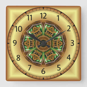 Avant - Garde, Green and Gold, Design KNF 1 ~ Square Wall Clock