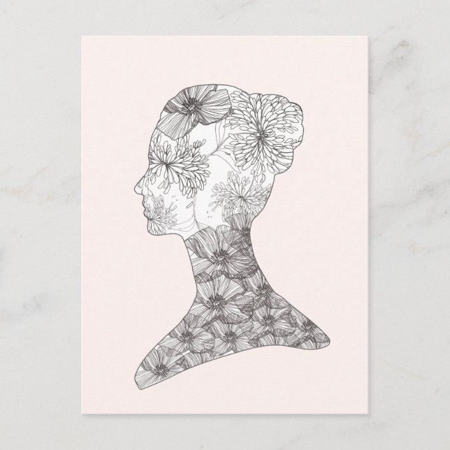 Avant Garde Pink Floral Beauty Girl Postcard (Front)