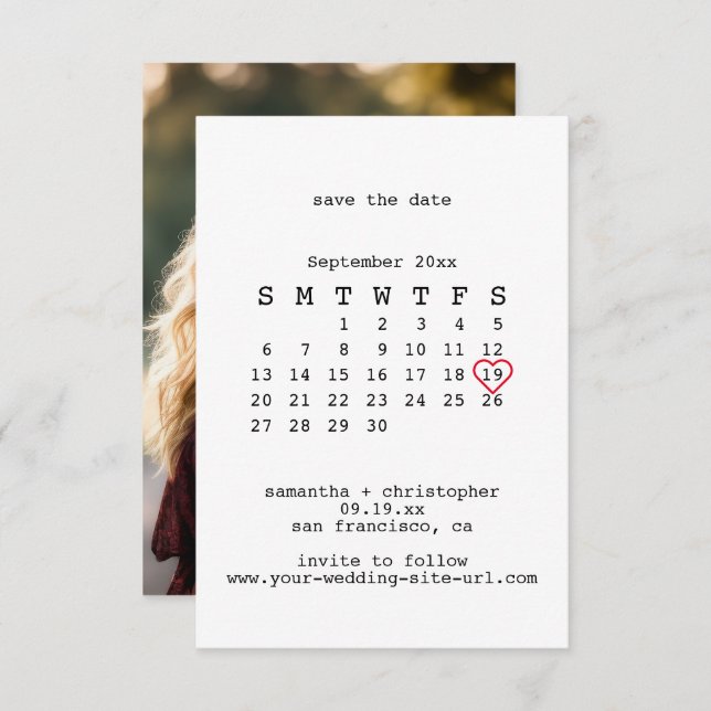 Avant-Garde White Minimalist Calender Wedding Save The Date (Front/Back)