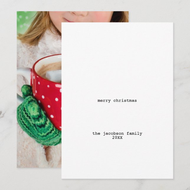 Avant-Garde White Minimalist Merry Christmas Photo Holiday Card (Front/Back)