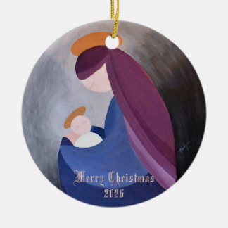 Ave Maria and Baby Jesus Nativity vintage painting Ceramic Tree Decoration