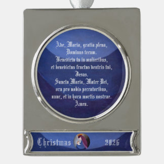 Ave Maria and Baby Jesus Nativity vintage painting Silver Plated Banner Ornament