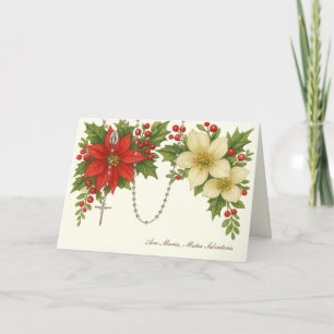 Ave Maria Christmas Blessing with Rosary Florals Holiday Card