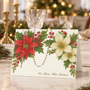 Ave Maria Christmas Blessing with Rosary Florals Holiday Card