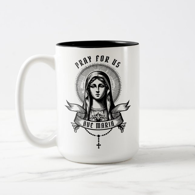 Ave Maria pray for us Two-Tone Coffee Mug (Left)
