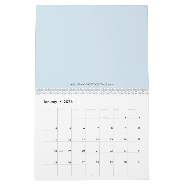 Ave maria Two Page, Medium, White Calendar (Jan 2026)