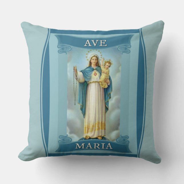 AVE MARIA VIRGIN MARY CHRIST CHILD Rosary Cushion (Front)