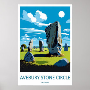 Avebury Stone Circle Vintage Travel Poster Ski