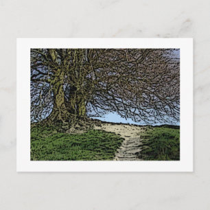 Avebury, Wiltshire, England. Tree and path. Postcard