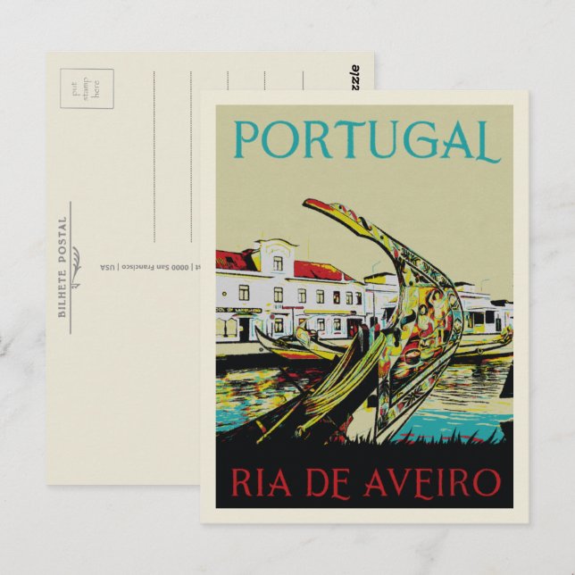 Aveiro lagoon illustration Portugal Postcard (Front/Back)